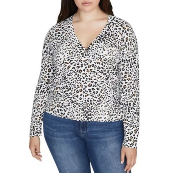 Sanctuary Sweaters - Sanctuary Curve XOXO Leopard Print Wrap Sweater 3X White Pullover Casual NWT